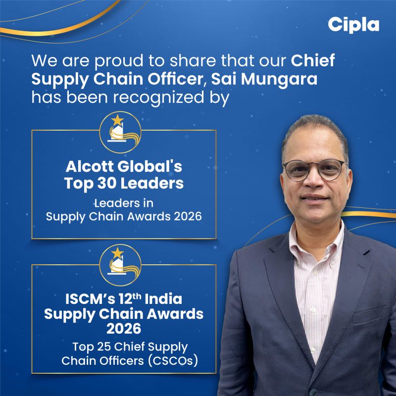  Sai Mungara, Chief Supply Chain Officer, Cipla, has been recognised among the industry's leading supply chain professionals.
